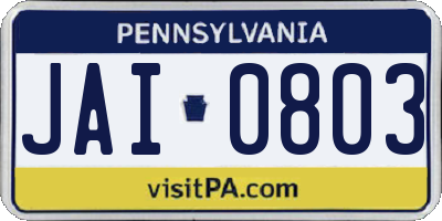 PA license plate JAI0803