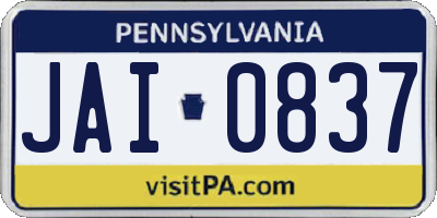 PA license plate JAI0837