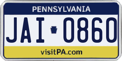 PA license plate JAI0860