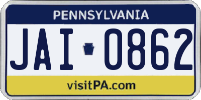 PA license plate JAI0862