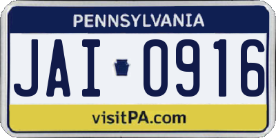 PA license plate JAI0916