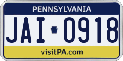 PA license plate JAI0918