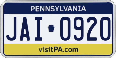 PA license plate JAI0920