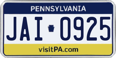 PA license plate JAI0925