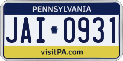 PA license plate JAI0931