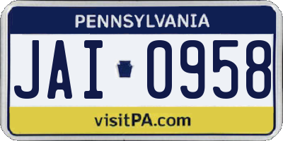 PA license plate JAI0958