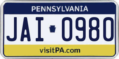 PA license plate JAI0980