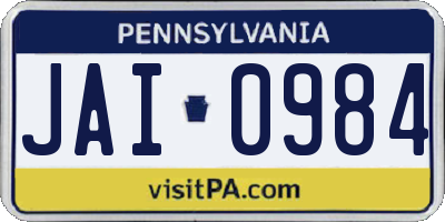 PA license plate JAI0984