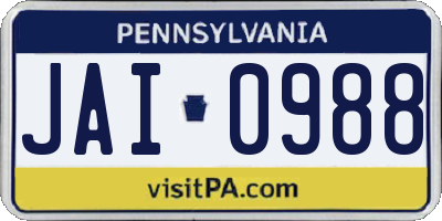 PA license plate JAI0988