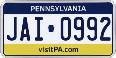 PA license plate JAI0992