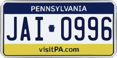 PA license plate JAI0996