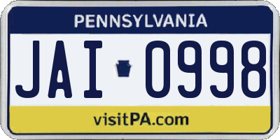 PA license plate JAI0998