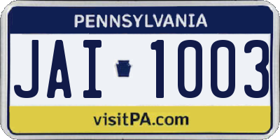 PA license plate JAI1003