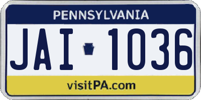 PA license plate JAI1036