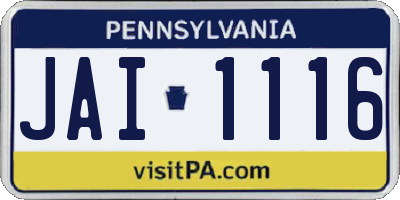 PA license plate JAI1116