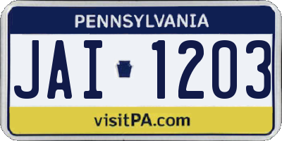 PA license plate JAI1203