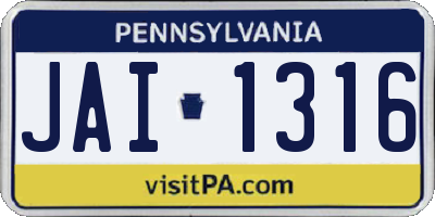 PA license plate JAI1316