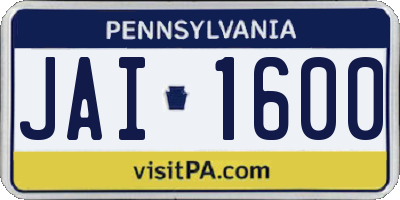 PA license plate JAI1600