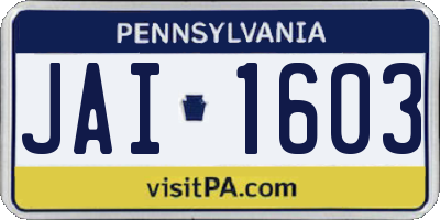 PA license plate JAI1603