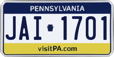 PA license plate JAI1701