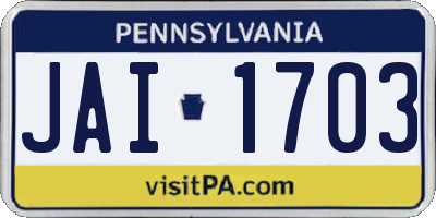 PA license plate JAI1703