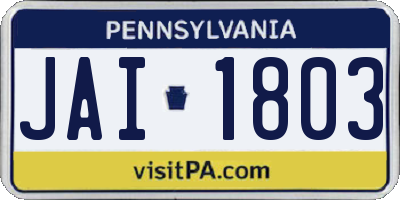 PA license plate JAI1803