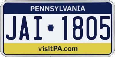 PA license plate JAI1805