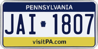 PA license plate JAI1807