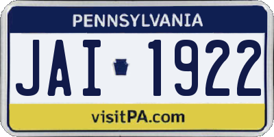 PA license plate JAI1922