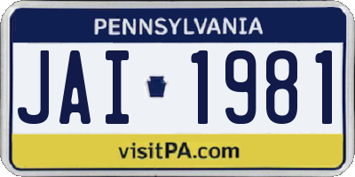 PA license plate JAI1981