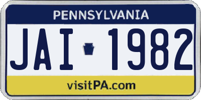 PA license plate JAI1982