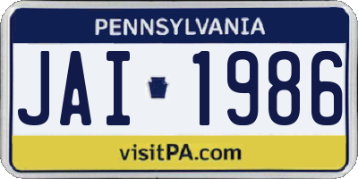 PA license plate JAI1986