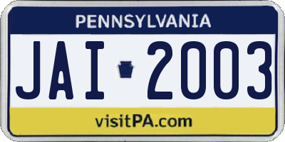 PA license plate JAI2003