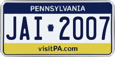 PA license plate JAI2007