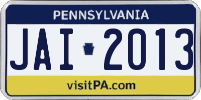 PA license plate JAI2013