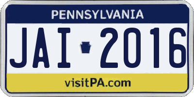 PA license plate JAI2016