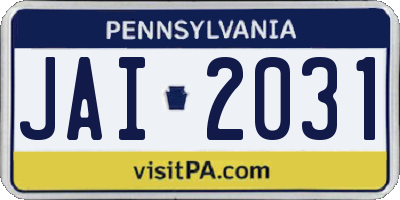 PA license plate JAI2031