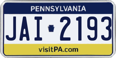 PA license plate JAI2193