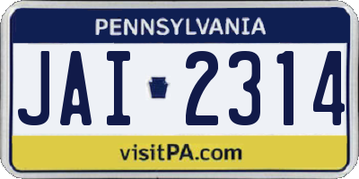 PA license plate JAI2314