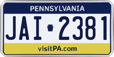 PA license plate JAI2381