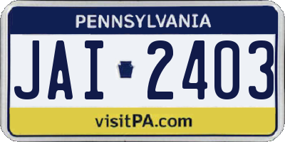 PA license plate JAI2403
