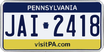 PA license plate JAI2418
