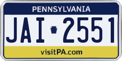 PA license plate JAI2551