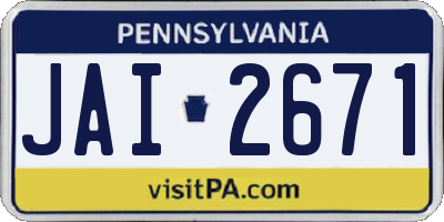 PA license plate JAI2671