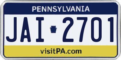 PA license plate JAI2701