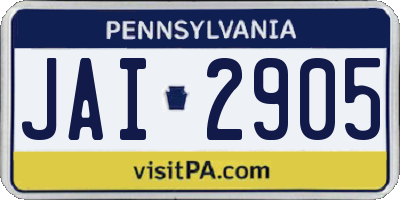 PA license plate JAI2905