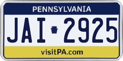 PA license plate JAI2925