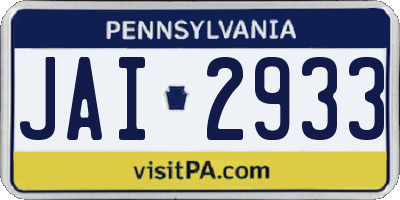 PA license plate JAI2933