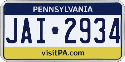 PA license plate JAI2934