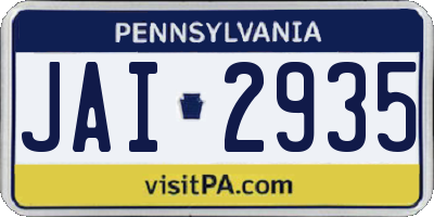 PA license plate JAI2935